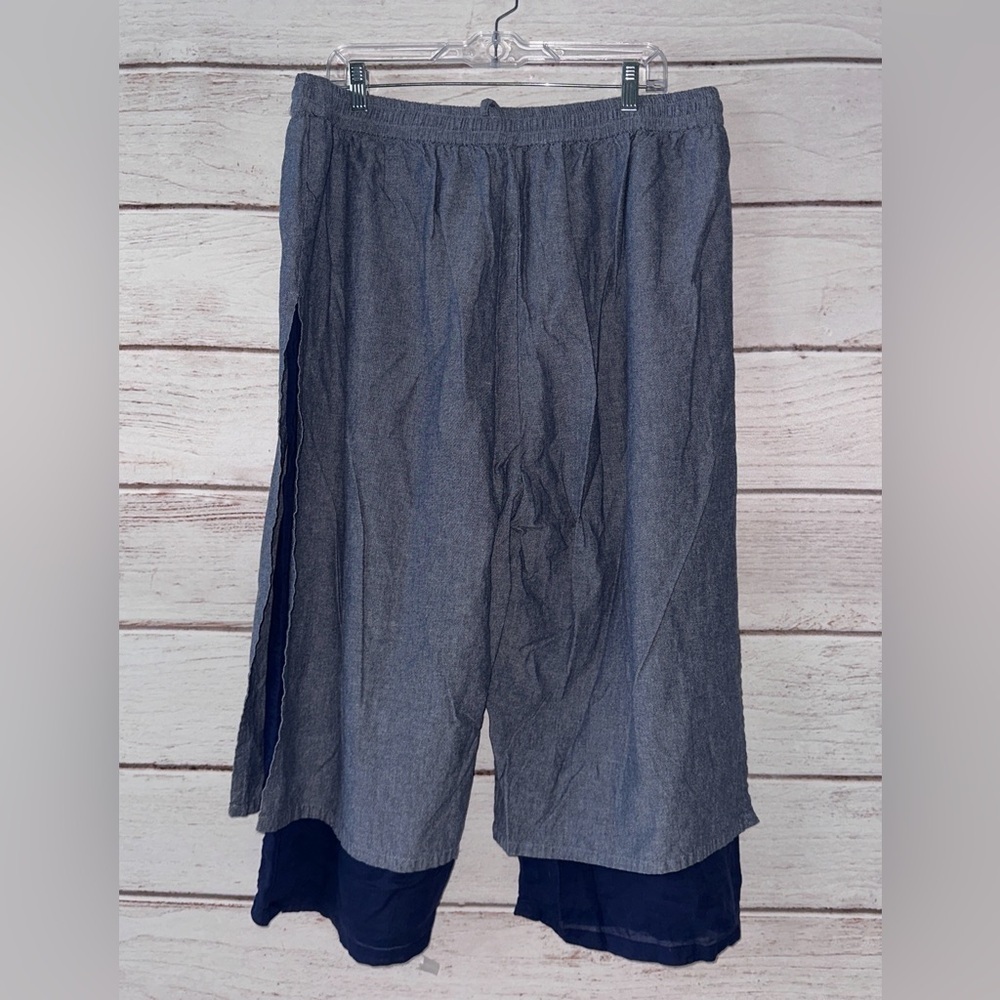 Tamsy 1X Women’s Cotton Wide-Leg Pants with Layered Look School Office Casual - Picture 2 of 7